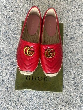 Curated Luxury Red Quilted Espadrille Flats with Gold Hardware